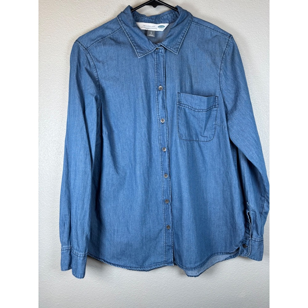 Old Navy The Classic Shirt Womens Large Blue Denim Chambray Button Down Long Slv